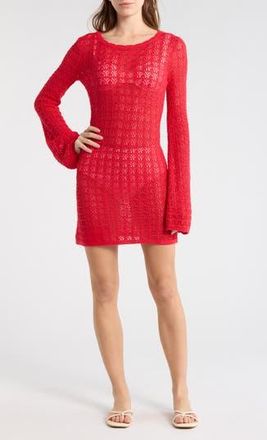 Abound Crochet Long Sleeve Cover-Up Dress in Red Saucy at Nordstrom Rack, Size X-Large