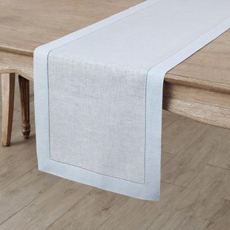 Solino Home Linen Table Runner for Dining Table, Holiday and Everyday Table Decor - Classic Hemstitch in Light Blue at Nordstrom, Size X-Large