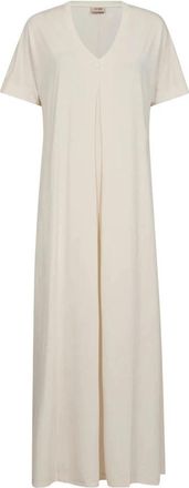 Mos Mosh Zachte Jersey V-Hals Jurk - Dames - Maxi kleedjes - Beige - S - Polyester - Kleedjes