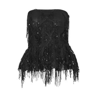 Rotate ROTATE Birger Christensen, Sleeveless Tops, female, Black, Size: L Black Polyester Top with Rotation