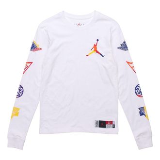 Nike Jordan Mens Air Jordan Logo Printing Round Neck Pullover Long Sleeves White DA6763-100