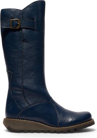 FLY London Fly London Womens Navy Leather Wedge Heel Knee High Long Boots - MOL2