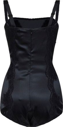 Dolce & Gabbana Womens Balconette Silk And Lace Bodysuit Black Tops Top