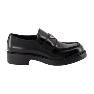 Prada Loafers, male, Black, Size: 8 1/2 US Brushed Leather Loafers