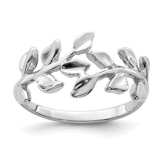 Diamond2Deal 14K White Gold Polished Leaf Ring