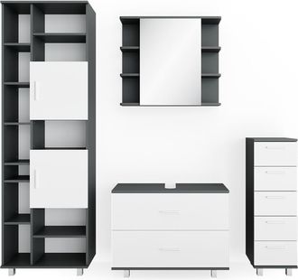 Vicco Conjunto De Muebles De Ba&ntilde;o Ilias, Blanco/antracita, 4 Piezas