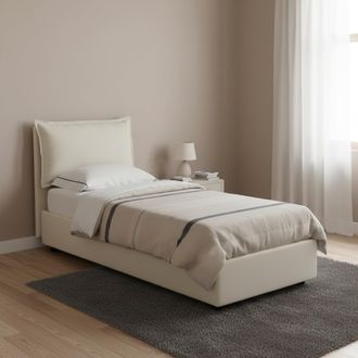 Talamo Italia Talamo Italia - Cama Individual Luna, Cama Contenedor Con Revestimiento De Tela, 100% Made In Italy, Apertura Lateral, Adecuado Para Colch&oacute;n 80x190 Cm