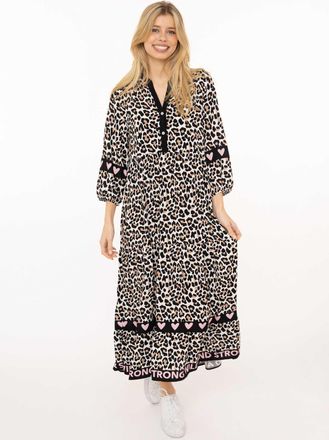 Zwillingsherz Maxikleid ZWILLINGSHERZ Classic Leo, Damen, Gr. L/XL, N-Gr, schwarz, Obermaterial: 100% Viskose, Kleider Maxikleid, Leomuster, Knopfleiste und 3/4 Arm