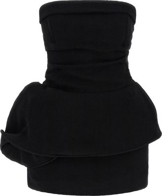 Magda Butrym Black Ribbed Off Shoulder Mini Dress