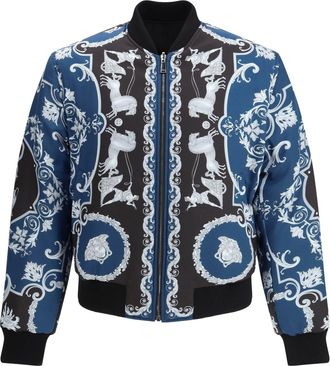 Versace Mens Reversible Jacket Black+petrol Blue