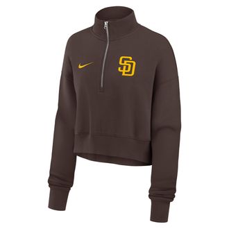 Nike San Diego Padres Phoenix Nike Womens MLB Cropped 1/4-Zip Crew in Brown | 01N920QPYP-LMW