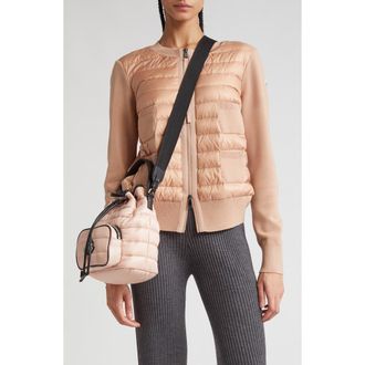 Moncler Mixed Media Quilt Front Wool Cardigan in Dark Pink at Nordstrom, Size X-Small