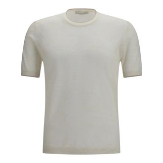 Brooksfield T-shirt met korte mouwen en ribboord - Heren - Truien - Wit - Maat: 2XL Linnen