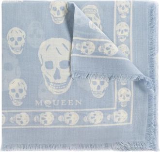 Alexander McQueen skull fringed scarf - unisex - Wool - One Size - Blue