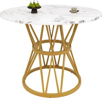 STILVORA Mesa De Comedor Redonda En Mdf Con Motivo Marmoleado, Patas Ajustables Y Base Robusta - 100&times;100&times;76 Cm, Dorado