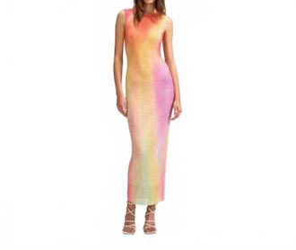 Self Portrait Womens Printed Mesh Rhinestone Midi Dress In Multi