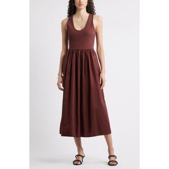 Nordstrom Mixed Media Stretch Cotton Tank Maxi Dress in Brown Raisin at Nordstrom Rack, Size Medium