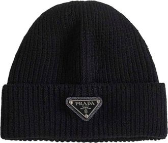Prada Black Milano Logo Beanie Cap