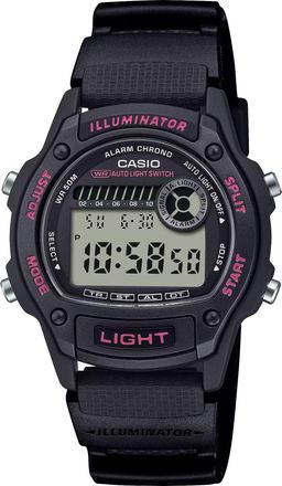Casio Mens Black Digital Watch with Gray Dial and Pink Accents - W-220H-1A2V