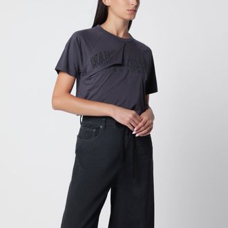 Maison Margiela T-shirt blu notte in jersey di cotone con dettaglio strappato