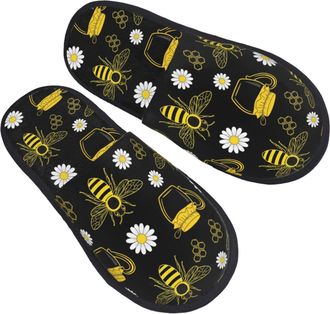Generic Cosy Fluffy Slipper Bees Daisies House Slipper Soft Womens Slippers for Hotels Winter Guest M