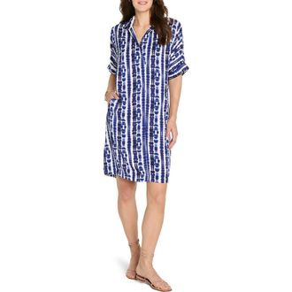 Nic+Zoe Devon Shibori Stripe Short Sleeve Shirtdress in Indigo Multi at Nordstrom, Size X-Small