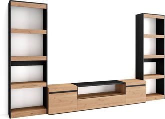 Skraut Home Skraut Home - Muebles De Sal&oacute;n Para Tv, Conjunto De Muebles Comedor, 320x186x35cm, Para Tv Hasta 80, Mueble Televisi&oacute;n, Estilo Moderno, Roble Y Negro