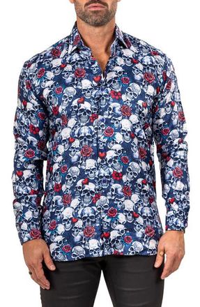 Maceoo Fibonacci Mathyr0242 Blue Skull Print Button-Up Shirt at Nordstrom, Size 7