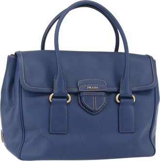 Prada Vintage Handbag Leather Blue Leather Handbag (Pre-Owned)