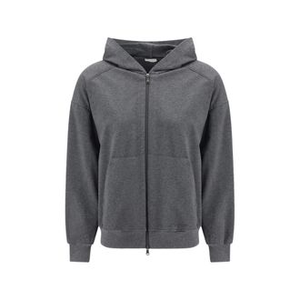 Brunello Cucinelli Stretch Cotton Lightweight French Terry Hoodie With Zipper And Shiny Trims