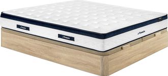 Vente-Unique Conjunto 180 x 200 cm canap&eacute; abatible color natural claro + colch&oacute;n de muelles ensacados 5 zonas tejido refrescante 28 cm grosor - KOROVOU de YSM&Eacute;E