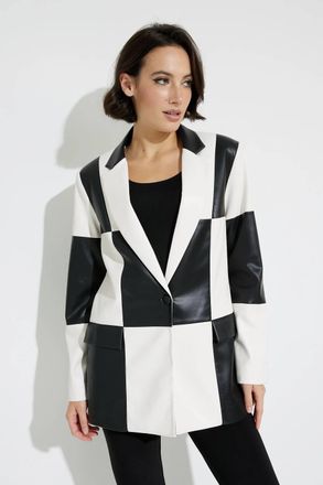 Joseph Ribkoff Finn Faux Leather Patchwork Jacket In Black And White