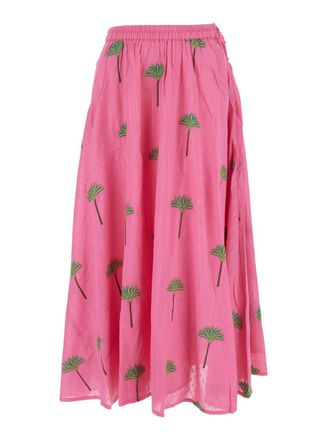 Nimo With Love Pink Skirt With Elastic Drawstring Waist And All-Over Embroidery In Cotton Woman