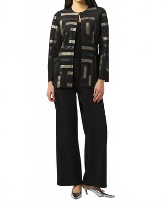 Joseph Ribkoff Solana Scuba And Leatherette Collarless Jacket In Black