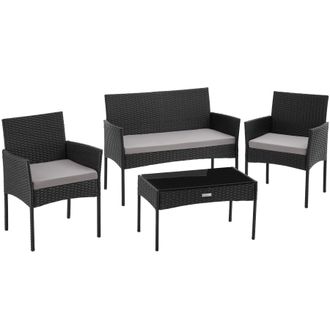 TecTake Rattan Garden Furniture Palese - for 4 people, weather resistant in Black | Size: 4 Person