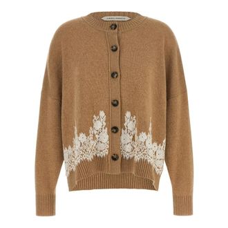 Alberta Ferretti Truien & Vesten, Dames, Bruin, M, Leer, Gebreide Cardigan op Maat