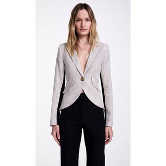 Smythe One Button Tux Stripe Blazer in Stone With Black at Nordstrom, Size 16