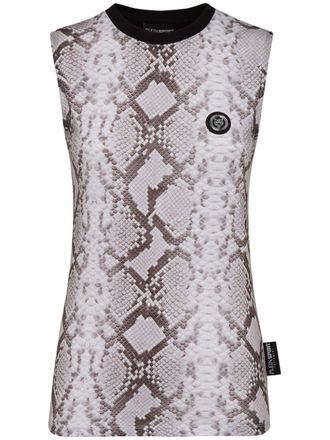 Plein Sport snakeskin-print cotton tank top - women - Cotton - S - Neutrals