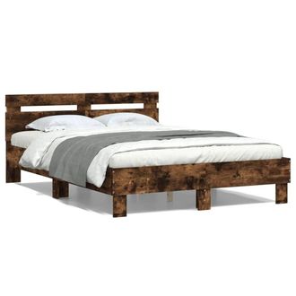 Berkfield Home Bed Frame with LED without Mattress Smoked Oak 120x200 cm in Brown | Size: Small Double