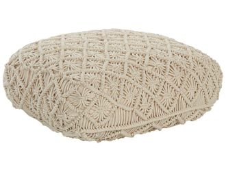 Beliani Puf macram&eacute; algod&oacute;n beige 50 cm 50 cm 20 cm
