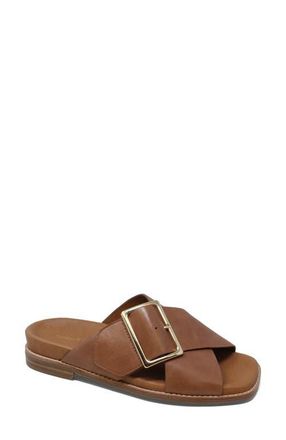 Django & Juliette Efri Wide Strap Flat Sandal in Tan Leather at Nordstrom, Size 39