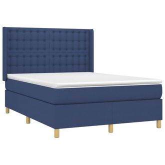 vidaXL Cama Box Spring Colch&oacute;n Y Luces Led Tela Azul 140x190 Cm Vidaxl