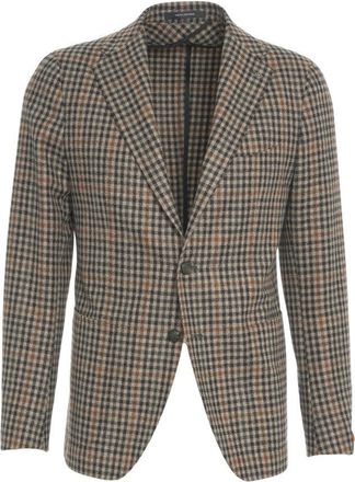 Tagliatore Sophisticated Check Pattern Blazer With Peak Lapels