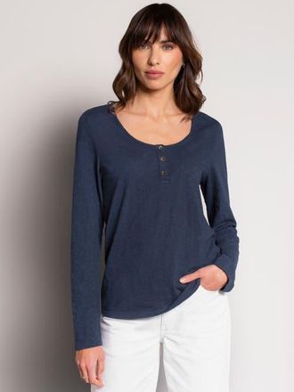 Celtic & Co. Slub Jersey Scoop Neck Henley Top in Dark Navy at Nordstrom, Size 12