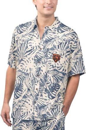 Margaritaville Mens Margaritaville Tan Chicago Bears Sand Washed Monstera Print Party Button-Up Shirt in Cream at Nordstrom, Size Medium