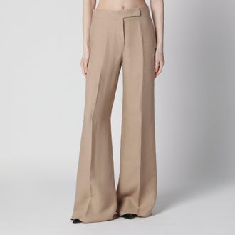 Max Mara Regular-fit linen natt&eacute; trousers in sand