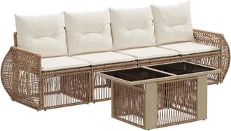 vidaXL Conjunto De Sof&aacute;s De Jard&iacute;n 5 Uds. Beige Y Blanco Crema Vidaxl
