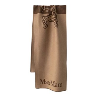 Max Mara Mxatenue Logo Jacquard Sjaal - Dames - Accessoires - Bruin - Maat: ONE Size Wol