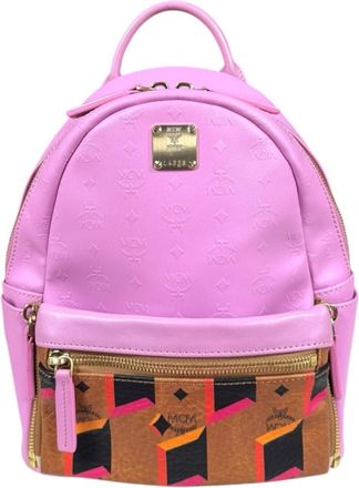 MCM Mcm Visetos Brown Pink Coated Canvas Pvc Backpack Pouch (Pre-Owned)