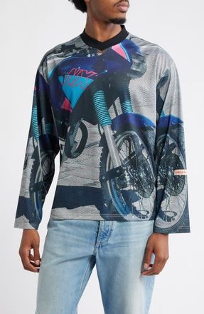 Jungles Marseille Boxy Moto Mesh Jersey Top in Multi at Nordstrom, Size X-Large